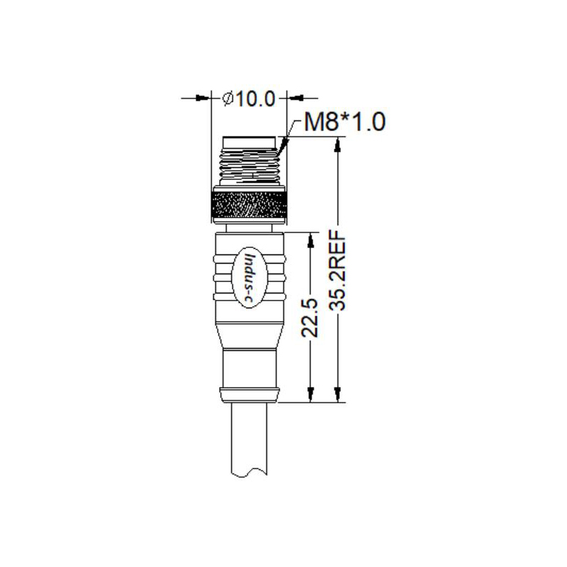 M8 8pins A code male straight molded cable,unshielded,PUR,-40°C~+105°C,26AWG 0.14mm²,brass with nickel plated screw