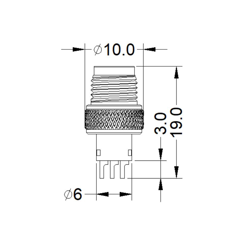 M8 4pins D male moldable connector,unshielded,brass with nickel plated screw
