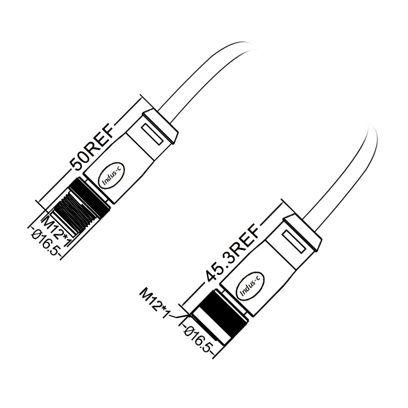 M12 5pins K code male to female straight molded cable,unshielded,PVC,-40°C~+105°C,22AWG 0.34mm²,brass with nickel plated screw