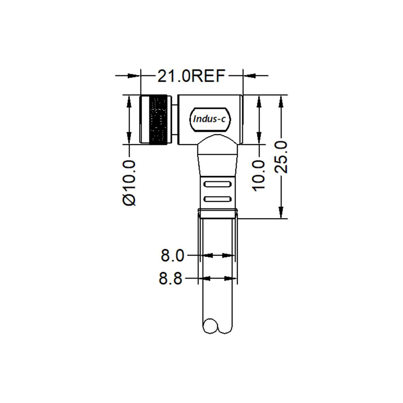 M8 4pins D female right angle molded cable,shielded,PVC,-40°C~+105°C,24AWG 0.25mm²,brass with nickel plated screw