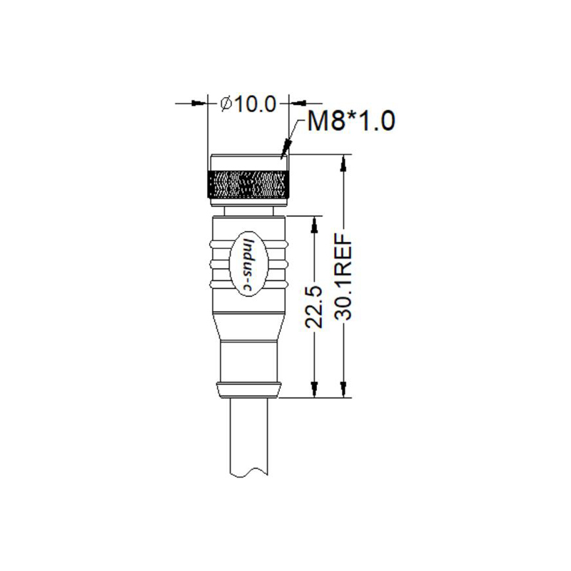M8 4pins D female straight molded cable,shielded,PUR,-40°C~+105°C,24AWG 0.25mm²,brass with nickel plated screw