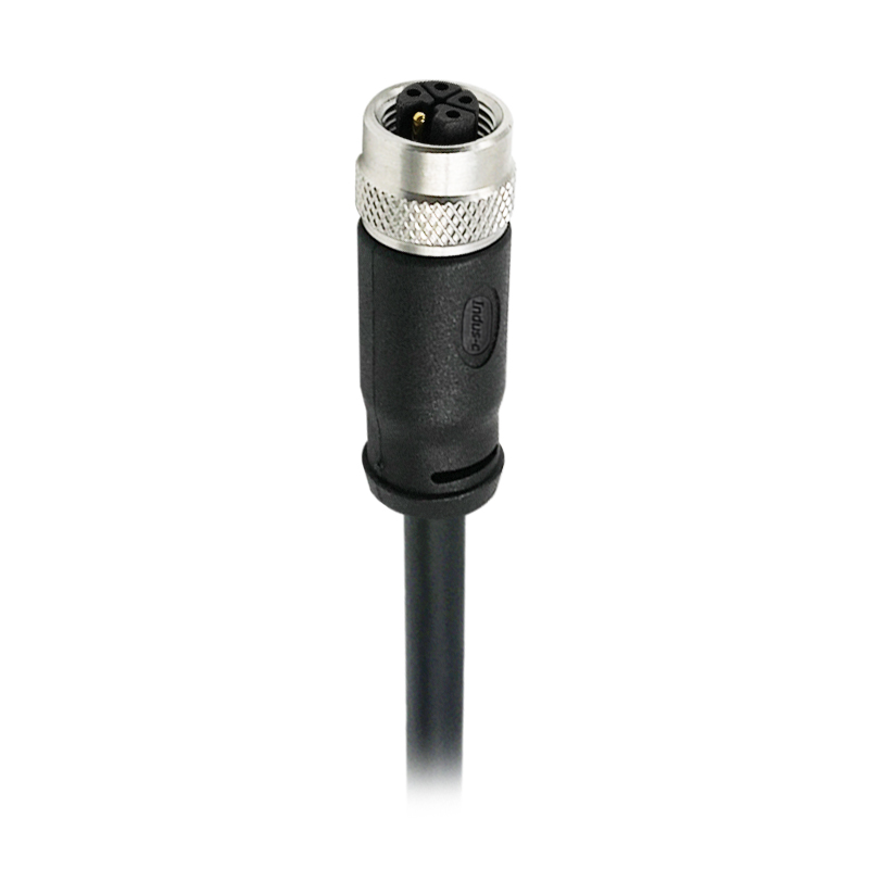 M12 5pins L code female straight molded cable,unshielded,PVC,-40°C~+105°C,22AWG 0.34mm²,brass with nickel plated screw