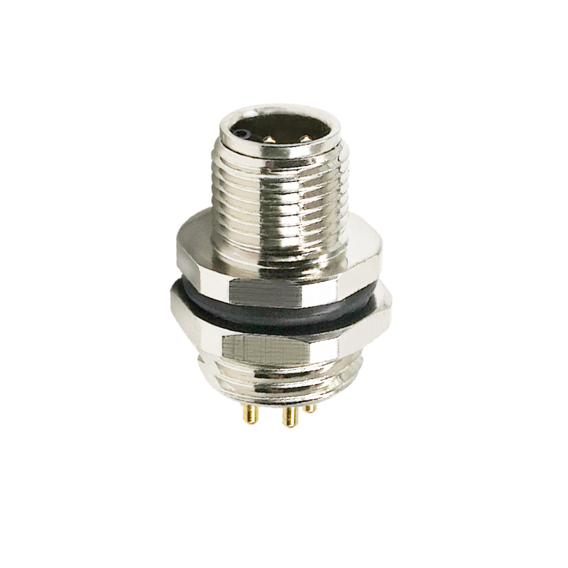 M12 5pins L code male straight rear panel mount connector PG9 thread,unshielded,insert,brass with nickel plated shell