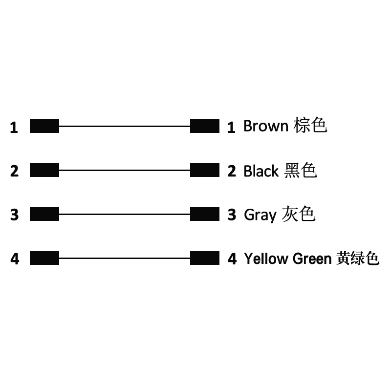 M12 4pins L code male to female straight molded cable,unshielded,PUR,-40°C~+105°C,22AWG 0.34mm²,brass with nickel plated screw