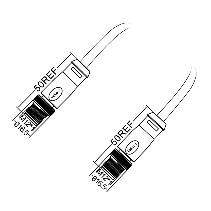 M12 5pins L code male to male straight molded cable,unshielded,PVC,-40°C~+105°C,22AWG 0.34mm²,brass with nickel plated screw