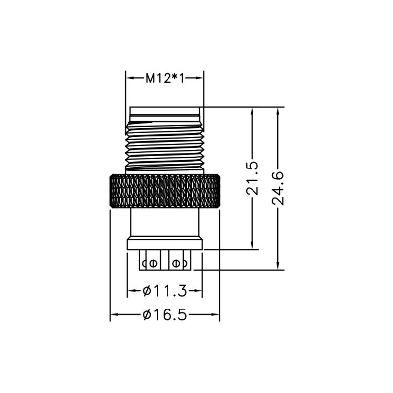 M12 5pins K code male moldable connector with shielded,brass with nickel plated screw