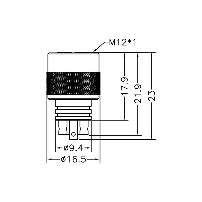 M12 5pins K code female moldable connector,unshielded,brass with nickel plated screw