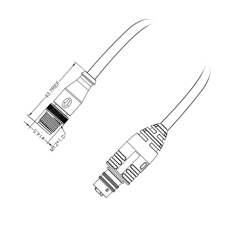 M12 4pin A code male connector to TURCK MS3116M-8-3S connector cable