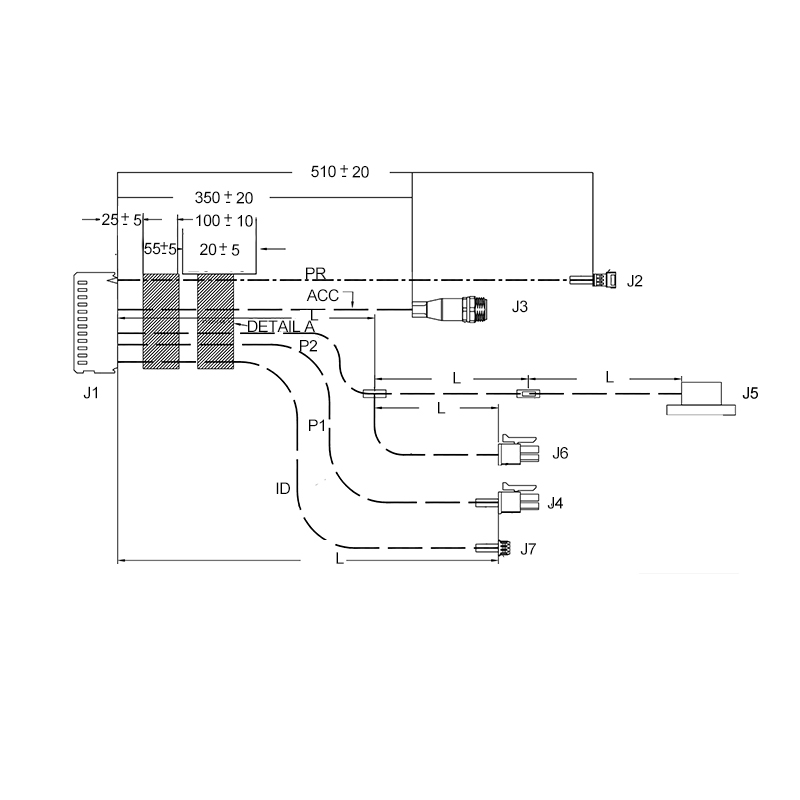 Molex to 4xMolex+M8 8pins female front mount connector