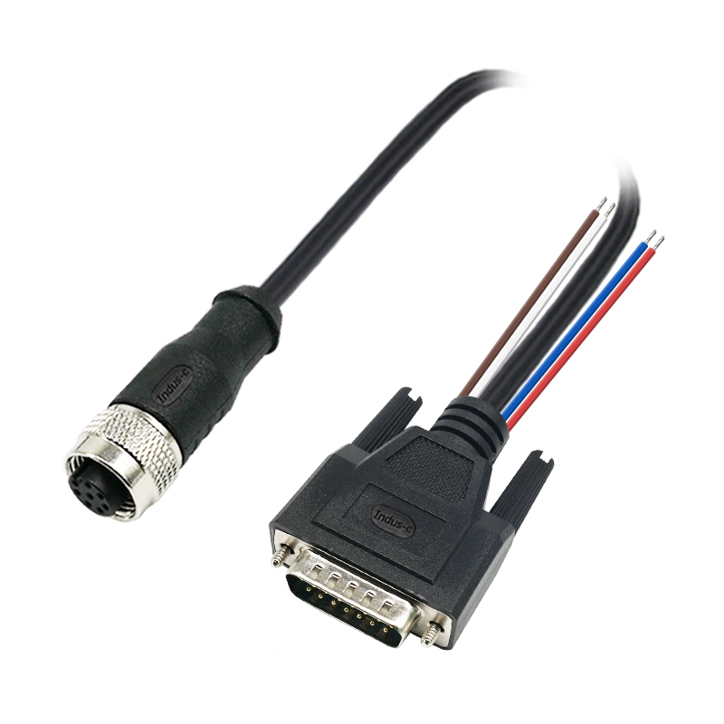 M12 8pins A code female connector with shield to D-sub 15pins male connector