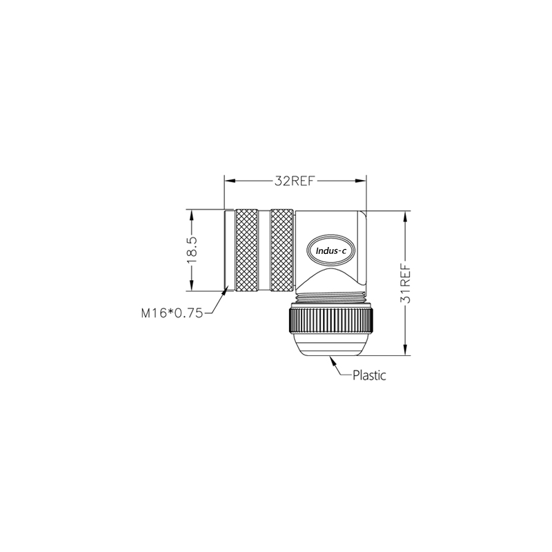 M16 2pins A code female right angle plastic assembly connector