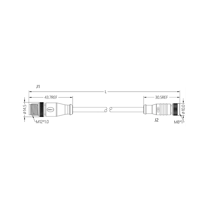 M8 4pins A code female connector with shield to M12 8pins A code male connector with shield cable