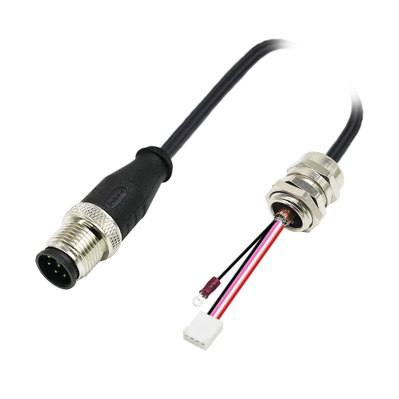 M12 8pins A code male connector with shielded to Molex 2201-2045+Ring Terminal connector