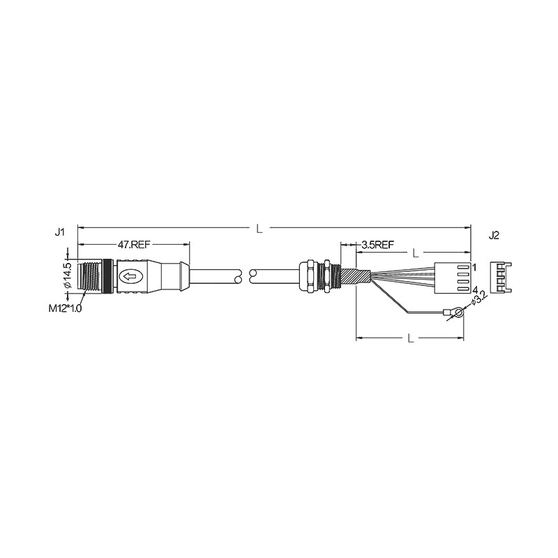 M12 8pins A code male connector with shielded to Molex 2201-2045+Ring Terminal connector