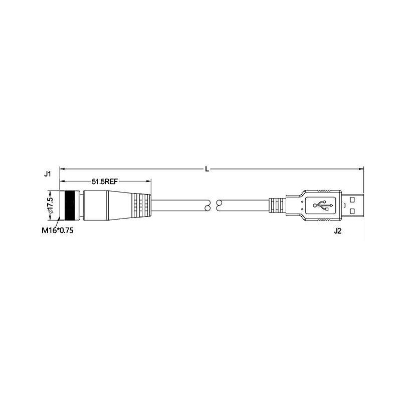 M16 6pins A code female to USB male connector cable