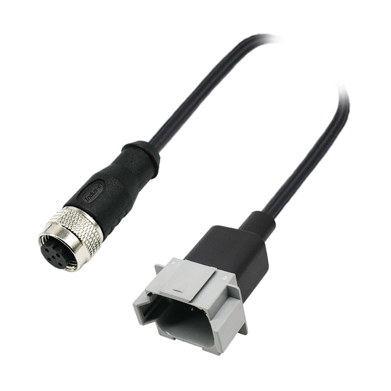 M12 5pins B code female connector with shield to Amphenole AT04-08PA cable