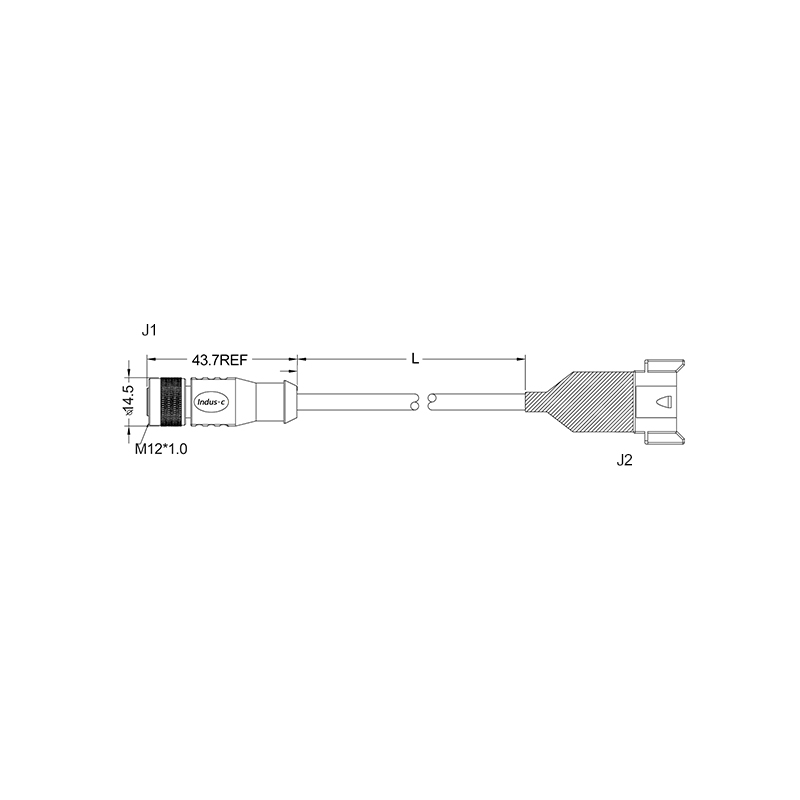 M12 5pins B code female connector with shield to Amphenole AT04-08PA cable
