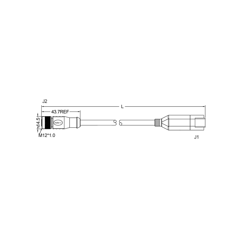 M12 8pins A code female connector to Amphenole AT04-6P-BLK cable