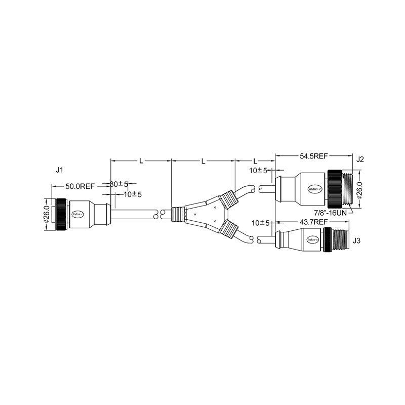 7/8" 5pins female connector to7/8" 5pins male+M12 A code 5pins male cable