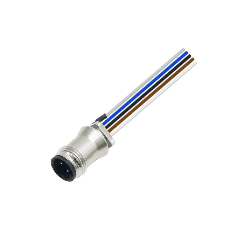 M12 4pins A code male front mount connector with wires
