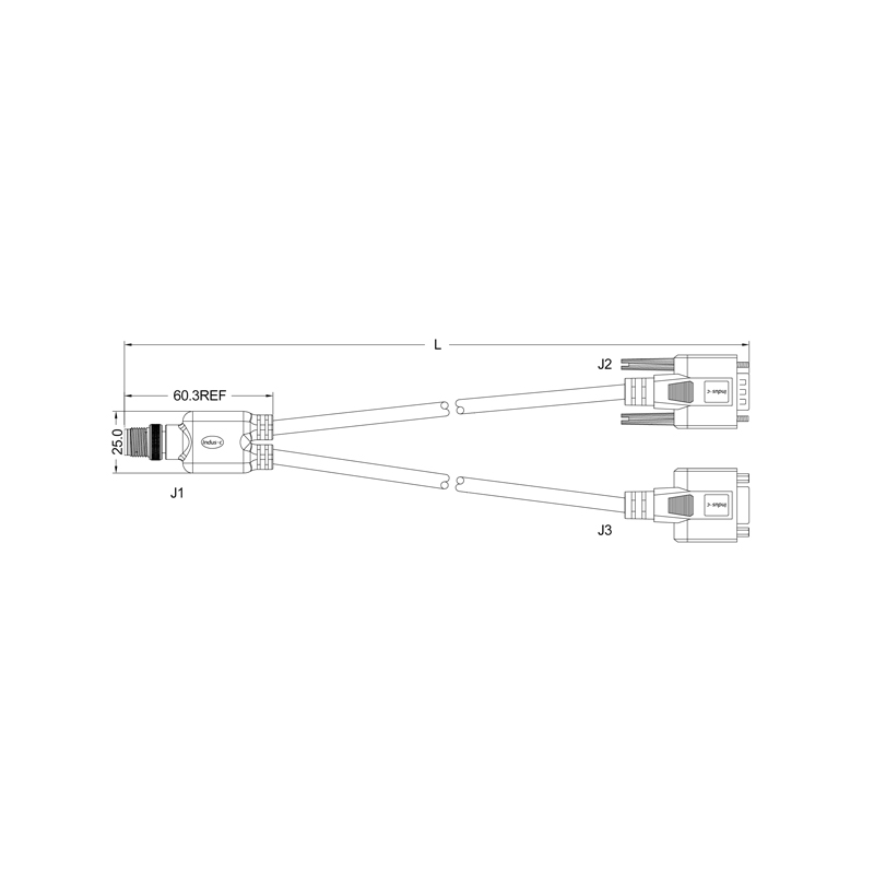 M12 8pins A code male connector to D-sub 9pins male+D-sub 9pins female cable