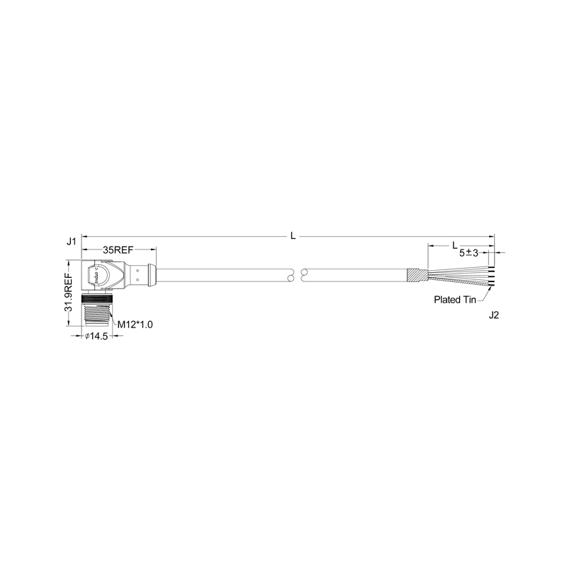 M12 4pins A code male cable with led shield