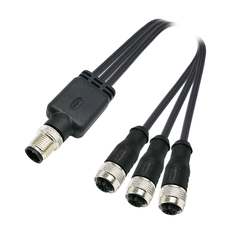 M12 5pins A code male connector to 3xM12 4pins A code female connector
