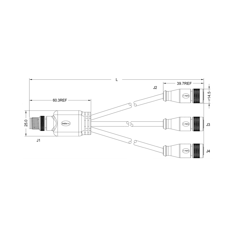 M12 5pins A code male connector to 3xM12 4pins A code female connector