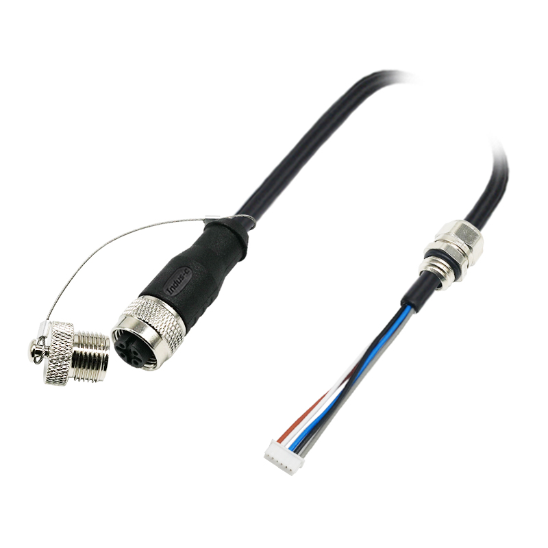 M12 5pins A code female connector with cap to Molex 51021-0600 cable